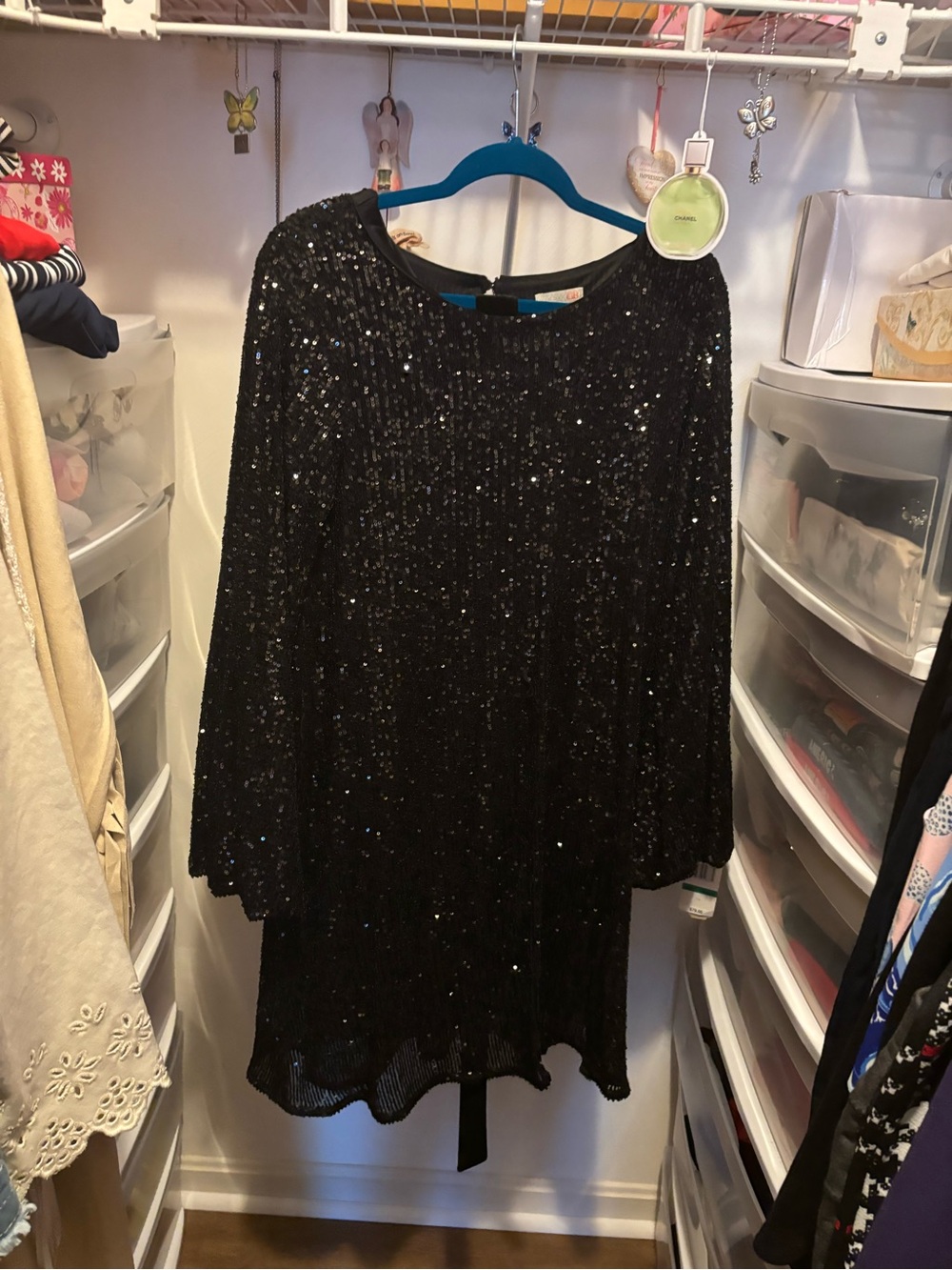 Black Sequin Long Sleeve Tunic Dress